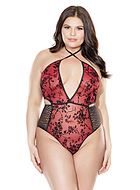 Teddy, embroidery, halterneck, small fishnet, plus size